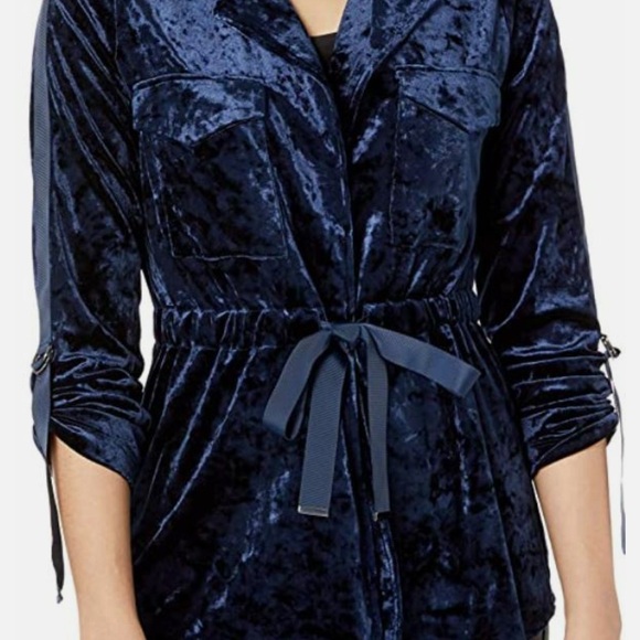 Lysse York Crushed Velvet Safari Jacket Size XS Twilight  Blue Tie Waist - Picture 4 of 5